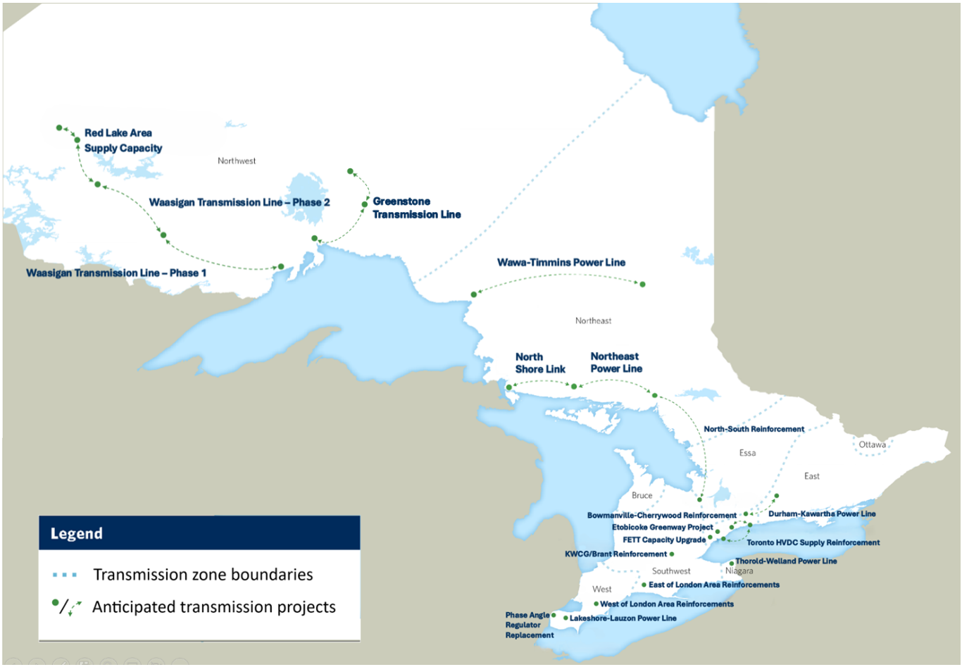2026 APO - Map of Ontario showing anticipated transmission projects.