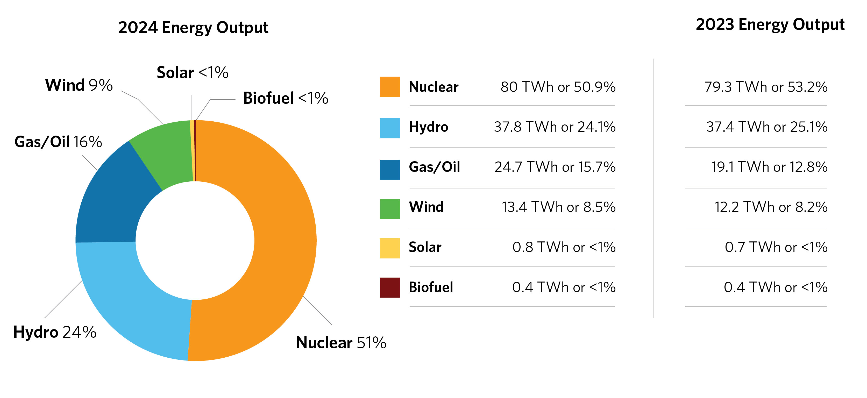Pie chart - Energy Output by Fuel Type - Year 2024