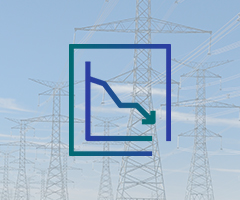 A graph trending downwards with transmission towers faded in the background