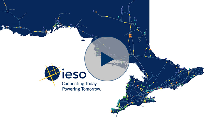 Video thumbnail showing an illustrated map of Ontario next to the IESO's logo